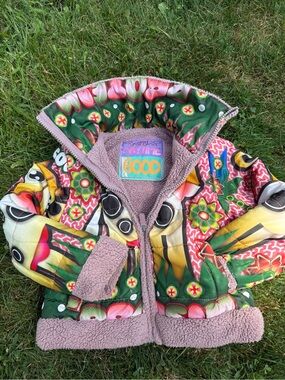 Cust Barcelona, size 4T Kids' Multicolor Floral Puffer Jacket reversible!